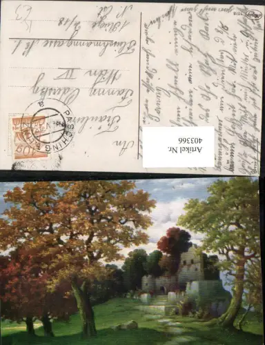 403366,Künstler AK Landschaft Ruine Bäume