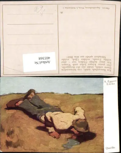 403368,Künstler AK A. Egger Lienz Quelle Bauernbub Mann pub Österr. Jugendrotkreuz