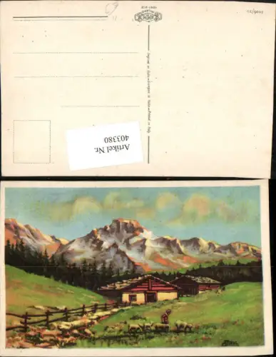 403380,Künstler AK A. Terol Landschaft Berghütte Bergkulisse