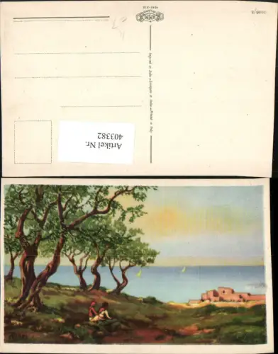 403382,Künstler AK A. Terol Landschaft Bäume Meer