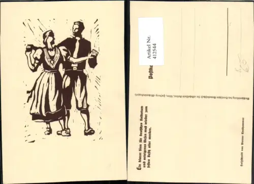 412544,Künstler AK Holzschnitt Werner Thalhammer Liebe Paar Tracht