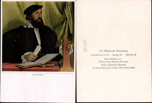 425695,Künstler Ak Hans Holbein d. Jüngere Bildnis eines Mannes m. Laute Musik Renaissance