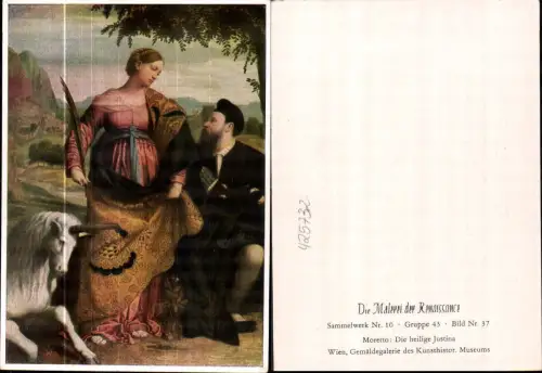 425732,Künstler Ak Moretto Die heilige Justina Religion Einhorn Fabelwesen Renaissance