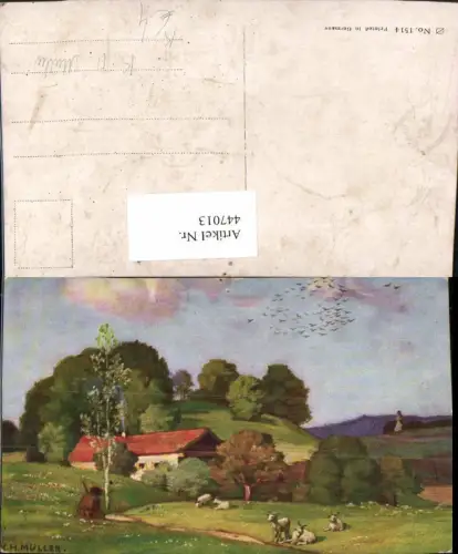 447013,Künstler AK K. H. Müller Landschaft Haus Hirte