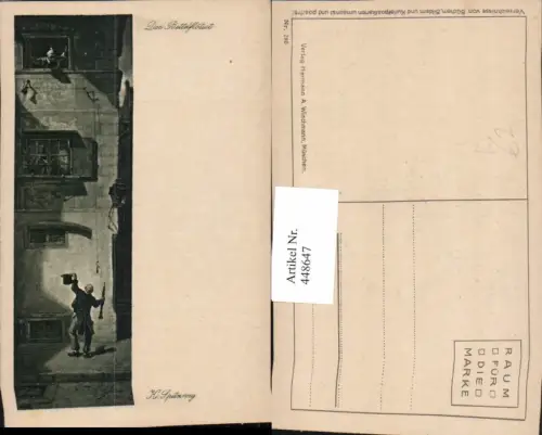 448647,Künstler AK K. Spitzweg Der Bettelflötist Mann Flöte Fenster