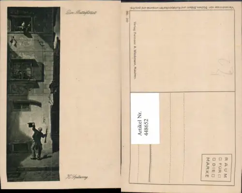 448652,Künstler AK K. Spitzweg Der Bettelflötist Mann Flöte Fenster