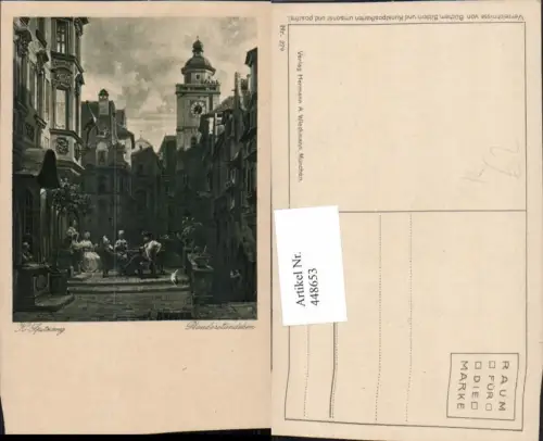 448653,Künstler AK K. Spitzweg Plauderstündchen Stadt Motiv