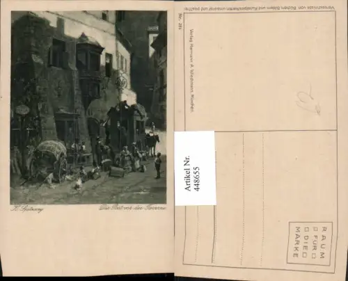 448655,Künstler AK K. Spitzweg Die Post vor der Taverne Postkutsche Kutsche