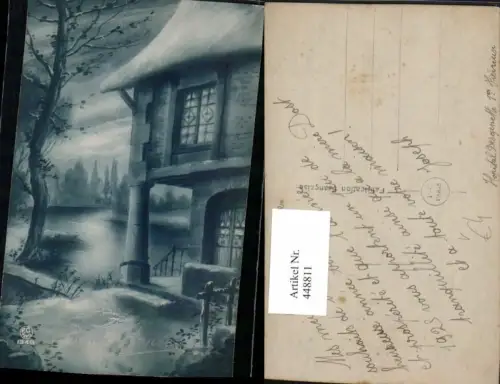 448811,Künstler AK Haus Säule Fluss Winterbild pub P.C. Paris 1349