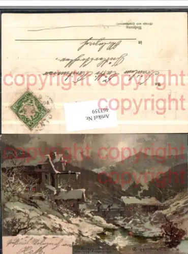 463359,Künstler Litho T. Guggenberger Berg u. Tal Landschaft Mondschein