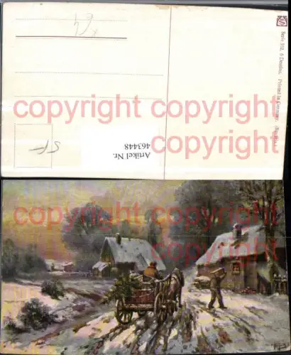 463448,Künstler AK Winterlandschaft Häuser Pferdewagen
