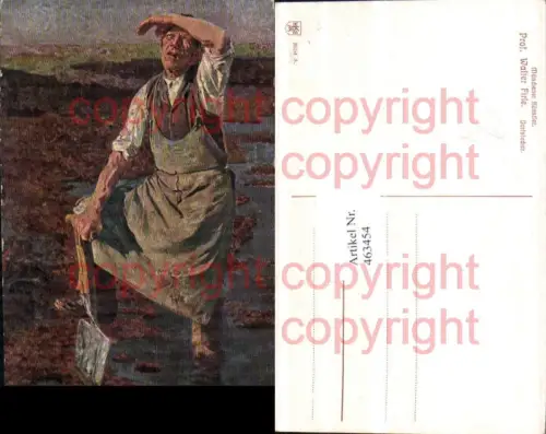 463454,Künstler AK Prof. Walter Firle Dorfstecher Mann Schürze Spaten