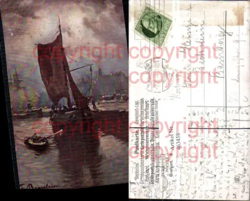 463458,Künstler AK F. Bayerlein Hafen Segelboot Boot