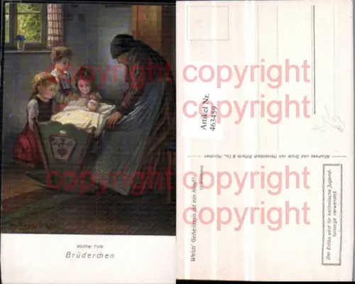 463459,Künstler AK Walther Firle Brüderchen Kinder Wiege