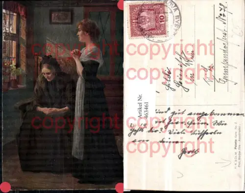 463461,Künstler AK Walther Firle Abendfrieden Mutter Tochter Gebet Stuhl