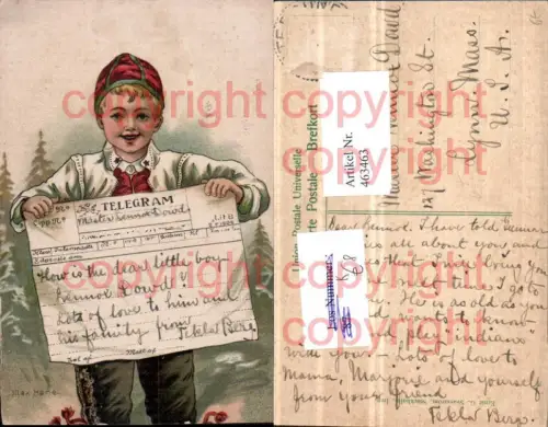 463463,Künstler AK Max Hänel Junge Bub Telegram Telegramm