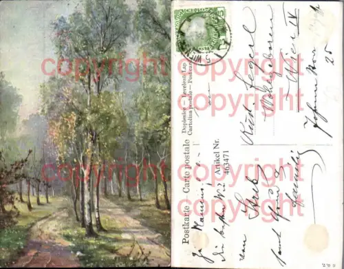 463471,Künstler AK Landschaft Wald Wegpartie