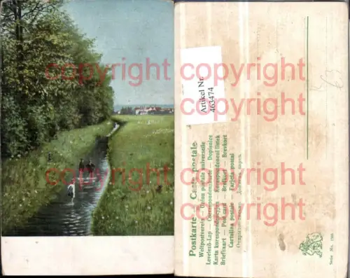463474,Künstler AK Landschaft Bach Kinder