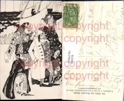 463478,Künstler AK Hauff Die Höhlen von Steenfoll Männer Pfeife Segelschiff