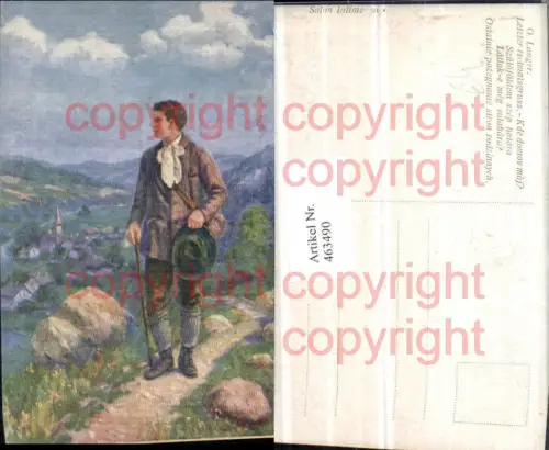 463490,Künstler AK O. Langer Letzter Heimatgruß Wanderer Dorf