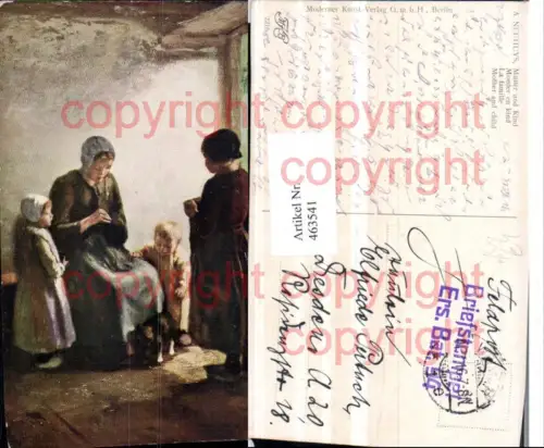 463541,Künstler AK A. Neuhuys Mutter und Kind Katze Feldpost Ers. Bat. 94