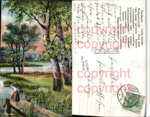 463577,Künstler AK Landschaft Gewässer Bäume