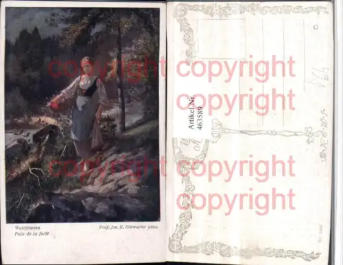 463589,Künstler AK Jos. E. Hörwarter Waldfrieden Frau Korb pub B.K.W.I. 1401