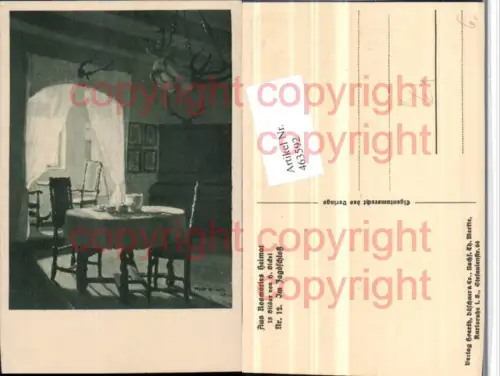 463592,Künstler AK H. Bickel Jagdschloss Zimmer Tisch