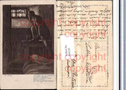 469129,Künstler AK W. König Ein Gruß von der Außenwelt Verlies Vogel