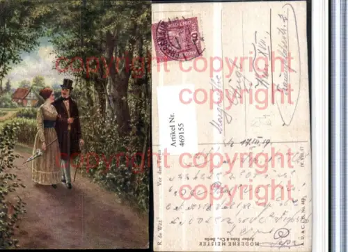 469155,Künstler AK R. De Witt Vor den Toren Liebe Paar Schirm