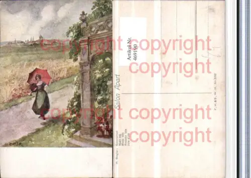 469190,Künstler AK H. Biegler Sommerlust Frau Schirm Landschaft
