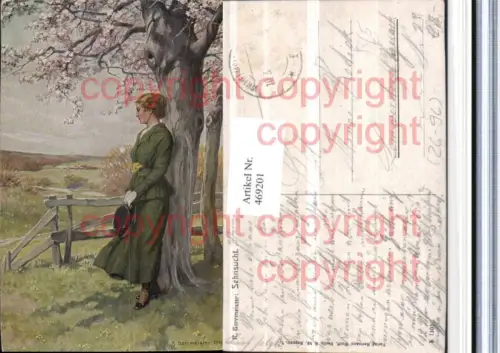 469201,Künstler AK R. Borrmeister Sehnsucht Frau Hut Landschaft