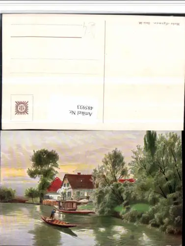 485933,Künstler AK Landschaft Teich Zille Boot Haus