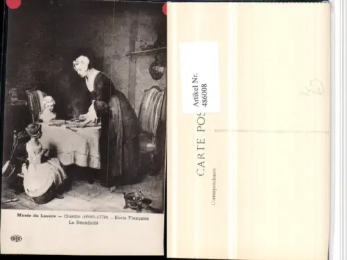 486008,Künstler AK Chardin Le Benedicite Frau Mutter Kinder Essen