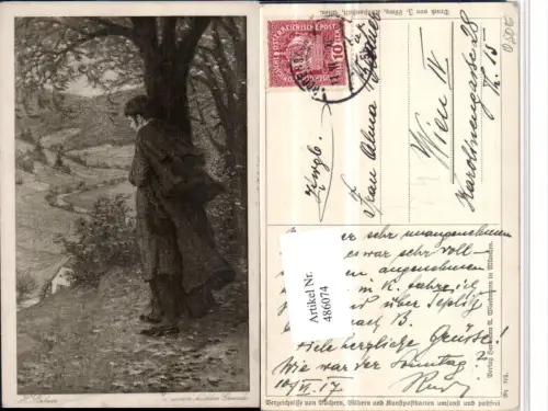 486074,Künstler AK H. Stalzer In einem kühlen Grunde Mann Baum