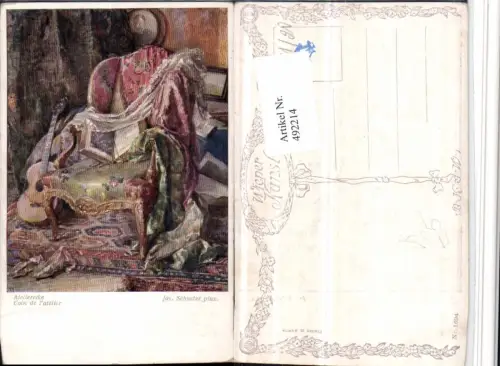 492214,Künstler AK Jos. Schuster Atelierecke Stuhl Gitarre pub B.K.W.I. 1694