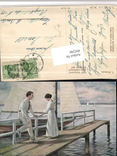 492246,Künstler AK F. Mitwoch Hab Vertrauen Liebe Paar Steg Segelboot