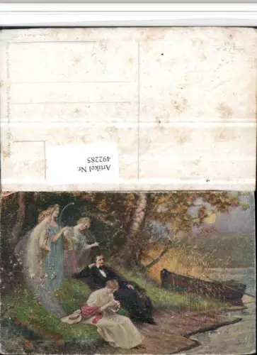 492285,Künstler AK C. Schweninger R. Schumann Paar Nymphen Harfe