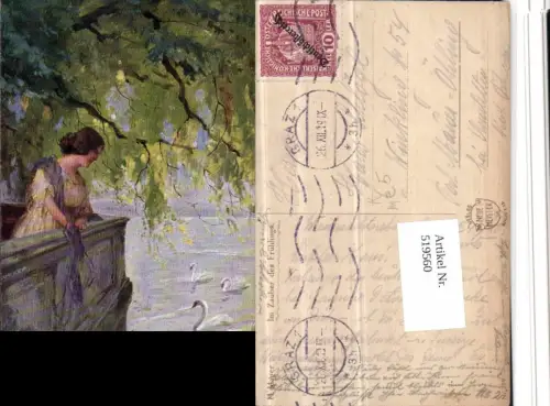 519560,Künstler AK H. Mager Frau mit Schwäne n. Winkling Mauer Öhling Amstetten 1919
