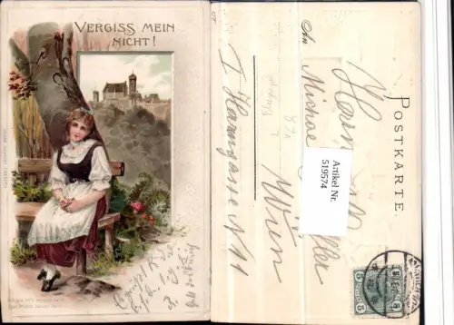 519574,Präge Litho Vergiss mein nicht ! Frau Tracht pub Edgar Schmidt Dresden