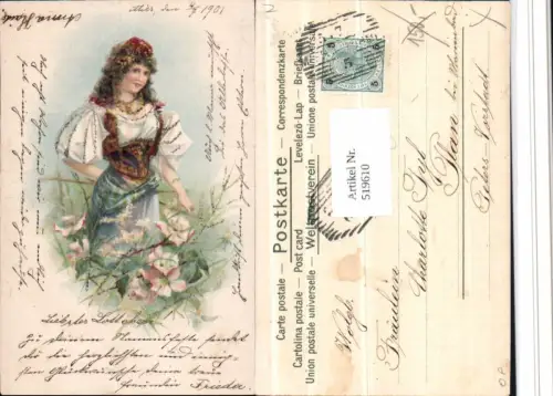 519610,Glitzer Künstler Litho Frau Tracht Type Portrait