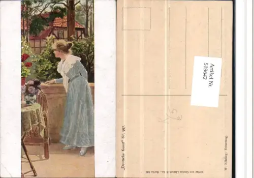 519642,Künstler AK W. Röhling Erwartung Frau Kleid Blumen