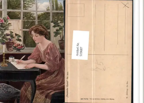 519687,Künstler AK W. Rhöing An ihn Frau Kleid schreiben Brief Fenster
