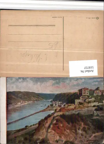 519737,Künstler AK F. Heilinger Stadt Dorf Ruine Fluss