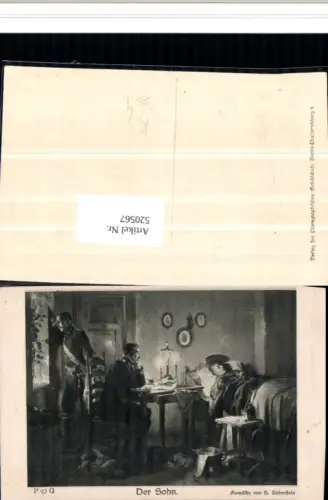 520567,Künstler AK H. Koberstein Der Sohn Kranker Mann Bett Soldat