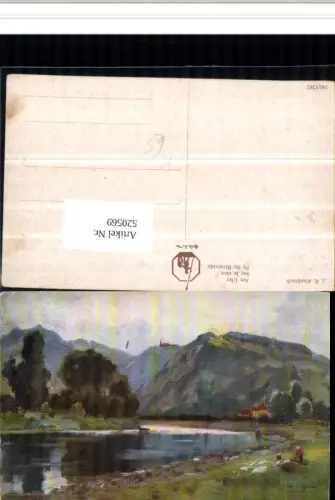 520569,Künstler AK J. R. Knobloch Am Ufer Landschaft Bergkulisse