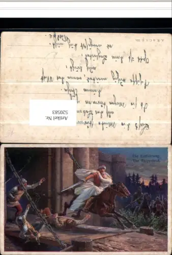 520583,Künstler AK Liebscher Die Entführung Reiter Frau Schwert Pferd