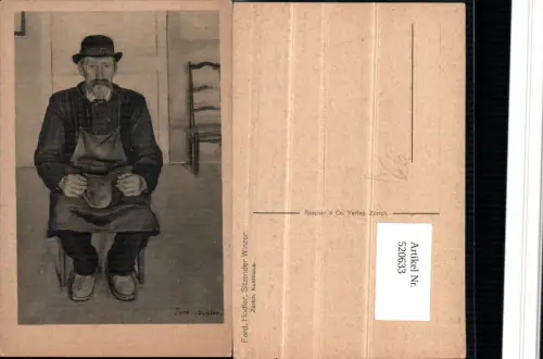 520633,Künstler AK Ferd. Hodler Sitzender Winzer Mann Hut