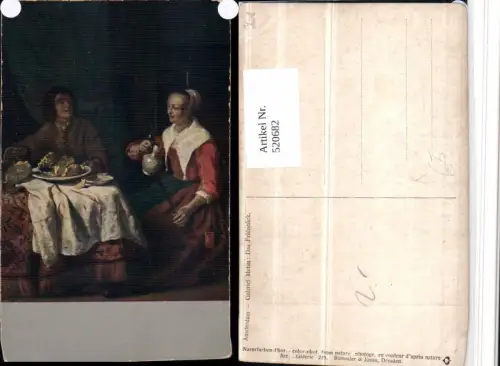 520682,Künstler AK Gabriel Metsu Das Frühstück Paar Essen