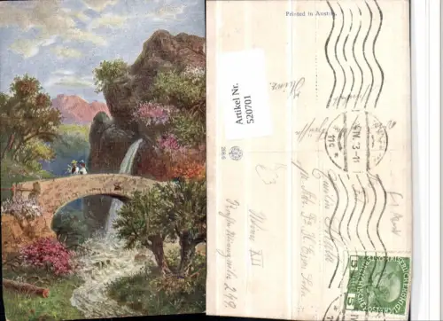 520701,Künstler AK Landschaft Brücke Wasserfall